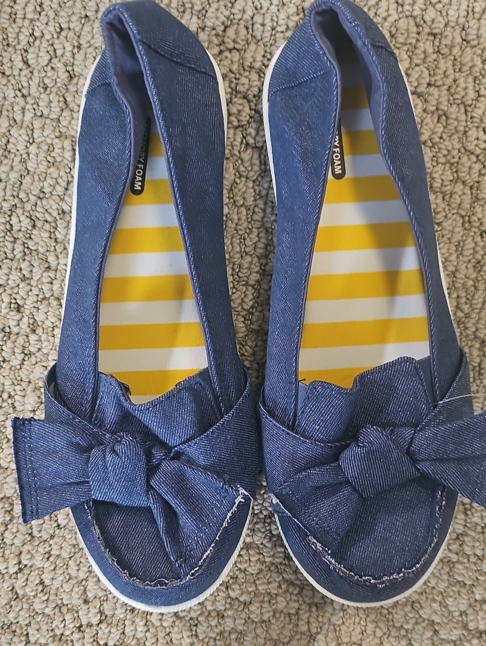 New! Denim Bow Slip-On Flats - Blue, Size 10